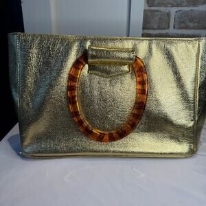 Vintage 60s RJ Florida USA Gold Tortoise Shell Lucite Handle Handbag